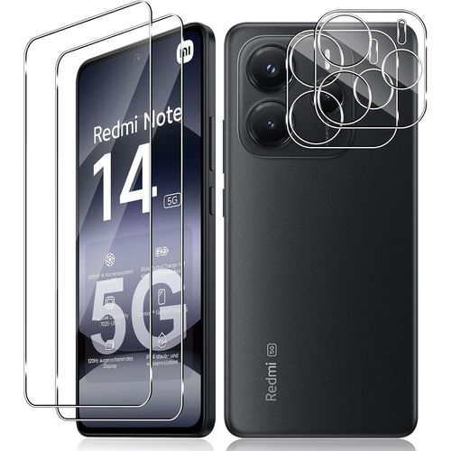 Verre Tremp¿¿ Pour Xiaomi Redmi Note 14 5g, 2+2 Pi¿¿Ces Protection D'¿¿Cran Film Et Cam¿¿Ra Arri¿¿Re Protecteur, 9h Duret¿¿ Film Haute D¿¿Finition Sans Bulles