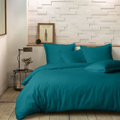 Housse De Couette 240x260 Cm Percale De Coton Bleu Canard