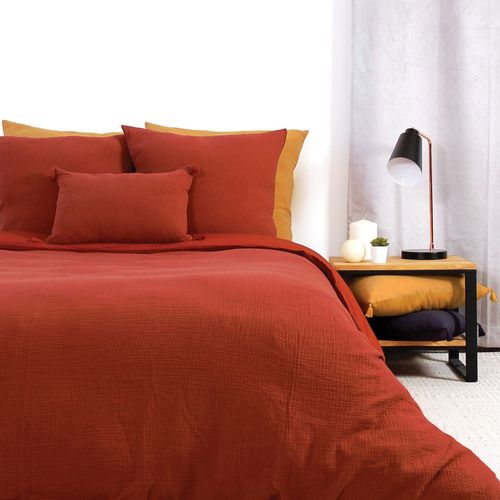 Housse De Couette 240x260 + 2 Taies D'oreiller 63x63 Cm Gaze De Coton Ocre