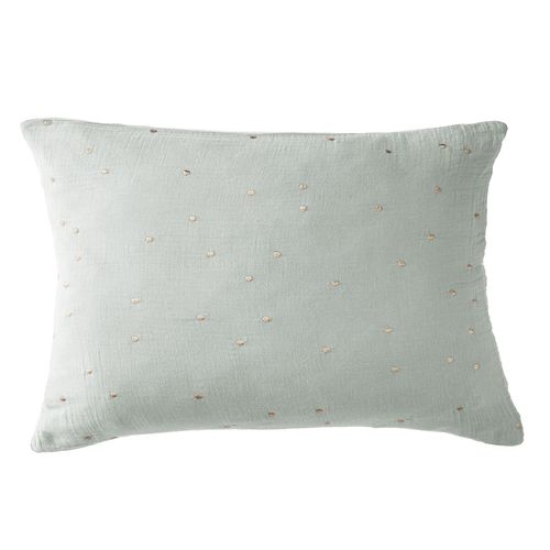 Taie D'oreiller 50x70 Cm Gaze De Coton À Pois Brodés Eucalyptus