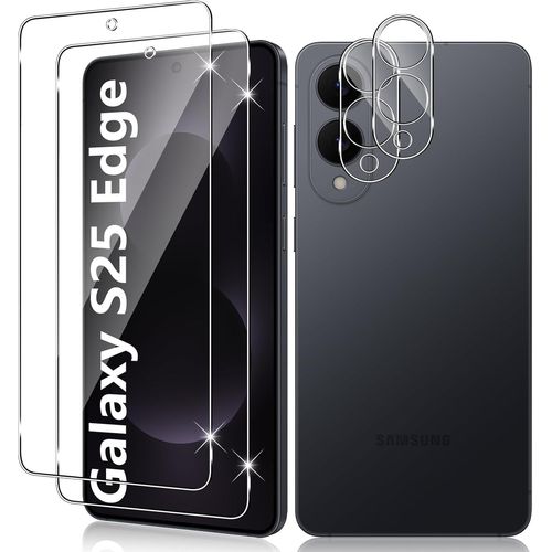 Verre Tremp¿¿ Pour Samsung Galaxy S25 Edge, 2+2 Pi¿¿Ces Protection D'¿¿Cran Film Et Cam¿¿Ra Arri¿¿Re Protecteur, 9h Duret¿¿ Film Haute D¿¿Finition Sans Bulles