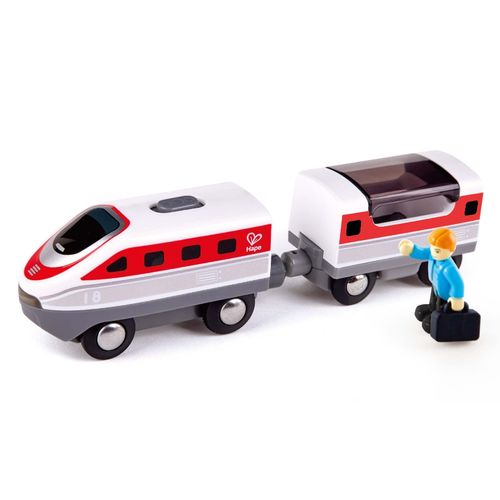 Jouet Hape Train Électrique Intercité Circuit Train Bois - Locomotive Rouge Et Blanc Wagon Aimanté Toit Ouvrant Bonhomme - Jeu Educatif Enfant De 3 Ans Et Plus - Compatible Marques Traditionnelles