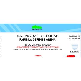 2 Places De Rugby Pour Le Match Du 27 Ou 28 Janvier 2024, Entre Le Racing Club 92 Contre Le Stade Toulousain