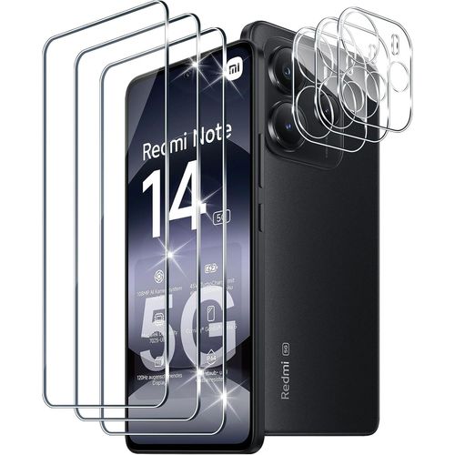 3 Pi¿¿Ces Verre Tremp¿¿ Pour Xiaomi Redmi Note 14 5g Avec 3 Pi¿¿Ces Cam¿¿Ra Arri¿¿Re Protecteur, Duret¿¿ 9h Film Protection ¿¿Cran En Sans Bulles, Ultra Hd Film Vitre Tremp¿¿
