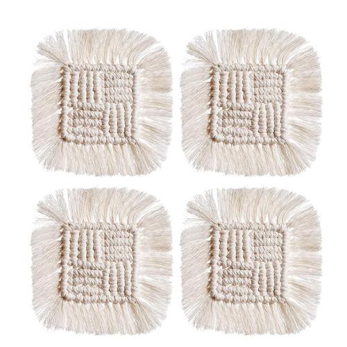 4 PièCes Sous-Verres pour Sous-Verres Absorbants Faits à la Main, Tapis de Tasse Carré Tissé avec Napperons à Pompon Protection Thermique