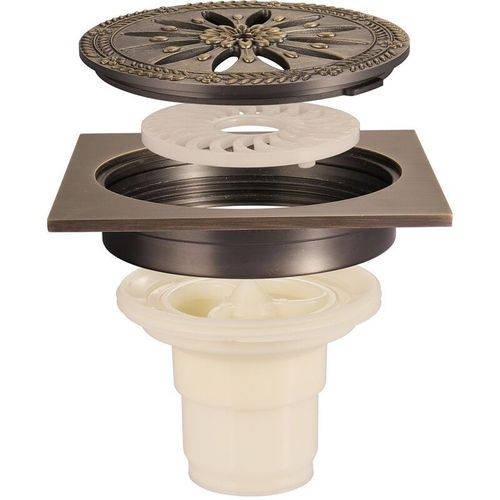 Caniveau de douche en laiton, grille de douche anti-odeur carr¿¿e pour salle de bain grand diam¿¿tre 10 x 10 cm, accessoires de salle de bain, cuisine, balcon, garage, sous-sol, etc.