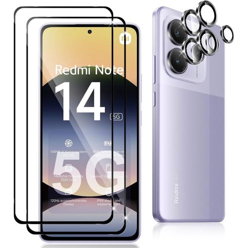 2 Pi¿¿Ces Verre Tremp¿¿ Pour Xiaomi Redmi Note 14 5g, 2 Pi¿¿Ces Cam¿¿Ra Arri¿¿Re Protecteur, Duret¿¿ 9h, Double Protection Metal + Cam¿¿Ra Verre Tremp¿¿, Protection D'¿¿Cran Anti-Rayures