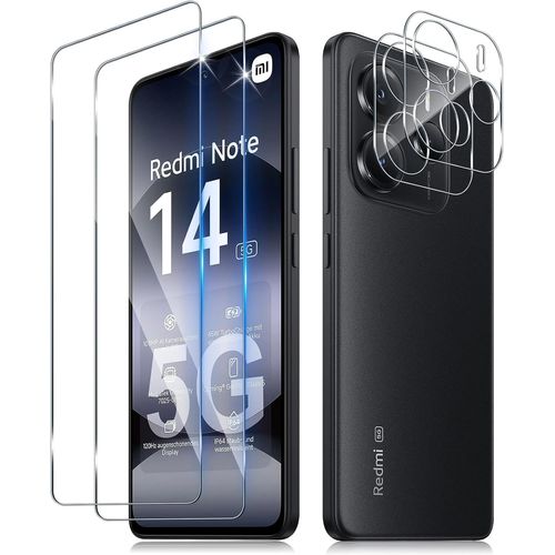 Verre Tremp¿¿ Pour Xiaomi Redmi Note 14 5g Avec Cam¿¿Ra Arri¿¿Re Protecteur [2+2 Pi¿¿Ces], Duret¿¿ 9h [Sans Bulles] [Ultra Hd] Ultra R¿¿Sistant Film Vitre Tremp¿¿ Protection ¿¿Cran