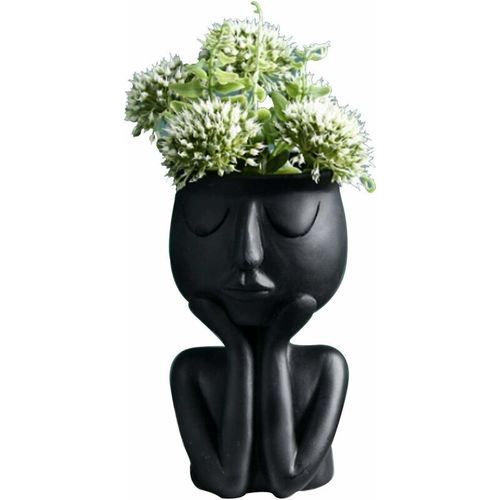 Creative Vase en forme de personnage nordique vase noir, plantes succulentes, pot de fleurs abstrait, visage et fleurs, int¿¿rieur