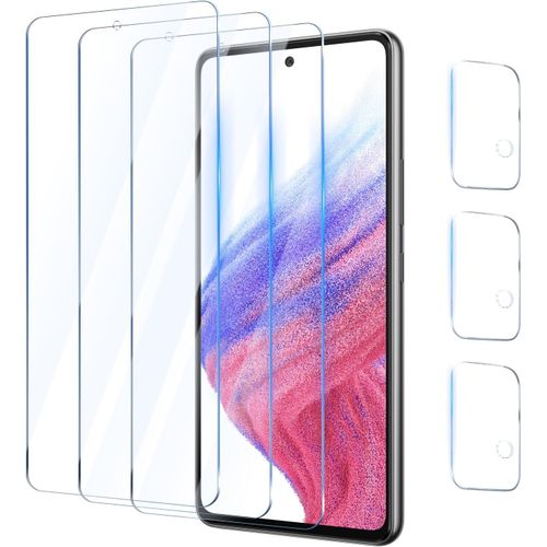 3 Pi¿¿Ces Verre Tremp¿¿ Pour Samsung Galaxy A53 5g 6,5 Pouces Avec 3 Pi¿¿Ces Cam¿¿Ra Arri¿¿Re Protecteur, Protection ¿¿Cran Film Vitre Protection Anti Rayures, Sans Bulles, Duret¿¿ 9h