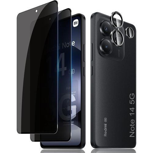 Anti-Espion Verre Tremp¿¿ Pour Xiaomi Redmi Note 14 5g, 2+1 Pi¿¿Ces Anti-Spy Protection ¿¿Cran + Cam¿¿Ra Lentille Protecteur Film, 9h Duret¿¿ Sans Bulles Anti-Rayures Privacy Protecteurs D'¿¿Cran