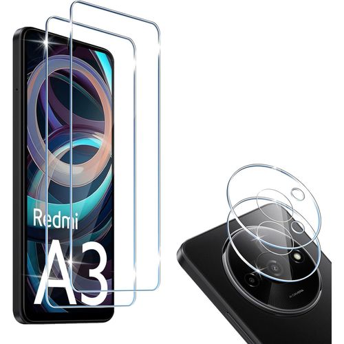 Compatible Avec Xiaomi Redmi A3 2 Pi¿¿Ces Verre Tremp¿¿ + 2 Pi¿¿Ces Cam¿¿Ra Arri¿¿Re Protecteur, 9h Duret¿¿ Hd Sans Bulles Anti-Huile Protection D¿¿Cran + Cam¿¿Ra Arri¿¿Re Protecteur