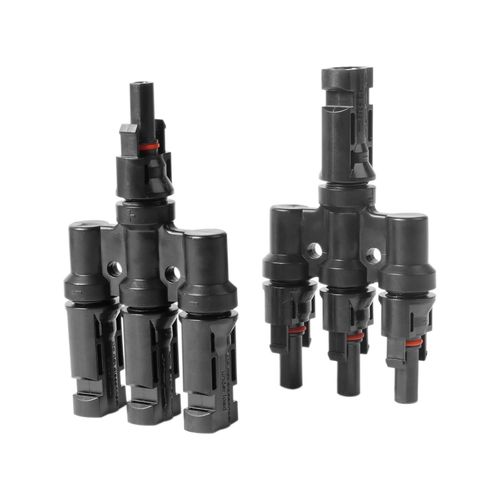 MC-4 T 3 Receptacle Connecteur Splitter Plug + Female Splitter PV Solar Panel 1000 V Solar Cable Connector Power Copper PPO Waterproof IP67 Black