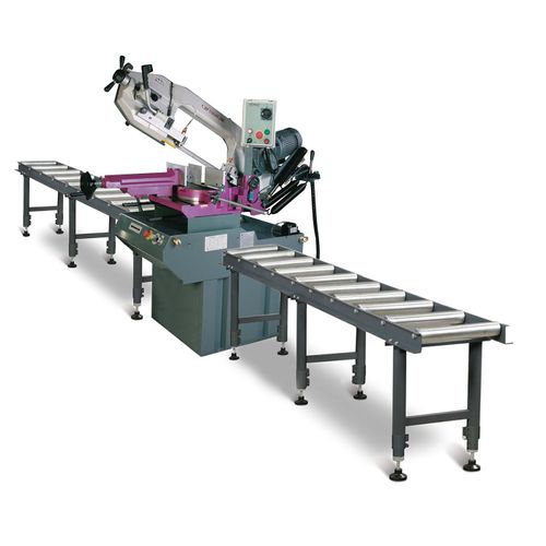 Scie à ruban pour métaux -45°/+60° capacité 255 mm 1,5 kW 400V y compris 2 convoyeurs de 3M 5 lames de scie 1 bidon 5L Optisaw SD310V PACK3