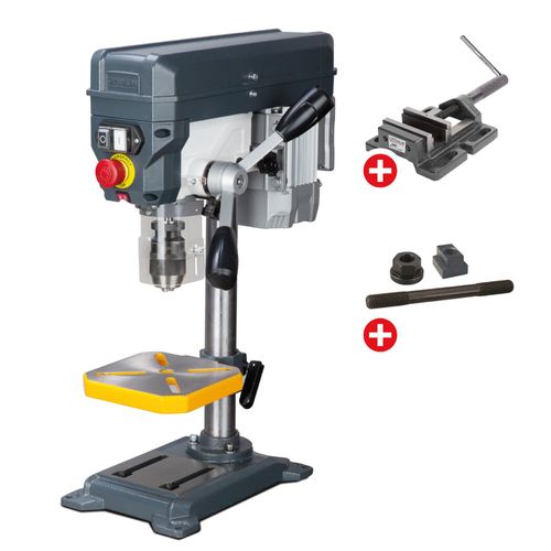 Perceuse d'établi jusque ø 16 mm raccord CM2 450W 230V 5 vitesses + étau de perçage + jeu de boulons Optidrill DQ18 PACK
