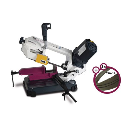 Scie à ruban portable à métaux 0-45° capacité de coupe ronde 105 mm 0,85 kW 230V avec 3 lames de scie supplémentaires Optisaw SP11V PACK