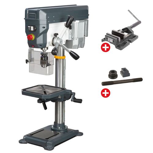 Perceuse d'établi jusque ø 20 mm raccord CM2 550W 400V 12 vitesses + étau de perçage + jeu de boulons Optidrill DQ22 400V PACK