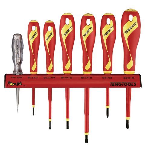 Tournevis 7 pcs 1000V sur support mural Teng Tools WRMDV07N-1