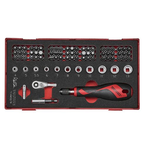 Set douilles et embouts Foam1 tray 1/4 Plat- ROB- PZ- PH- TPX- TX- GR 78 pièces Teng Tools TEAMDQ78