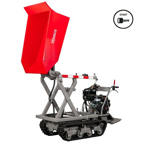 Minidumper à chenilles avec élévateur à ciseaux hydraulique benne 800kg 13CH 8 vitesses démarrage électrique Torros MRDS800H6E