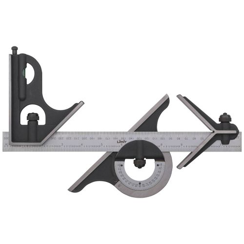 Équerre combinée de précision avec rapporteur d'angle et tête de centrage 300 mm 0 - 180° Limit LIMIT-1