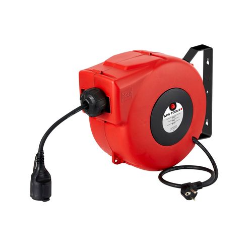 Enrouleur de câble 8 m 3G 1,5 mm² 230V Polypropylène avec enrouleur automatique et support mural pivotant MW Tools HAE31508N