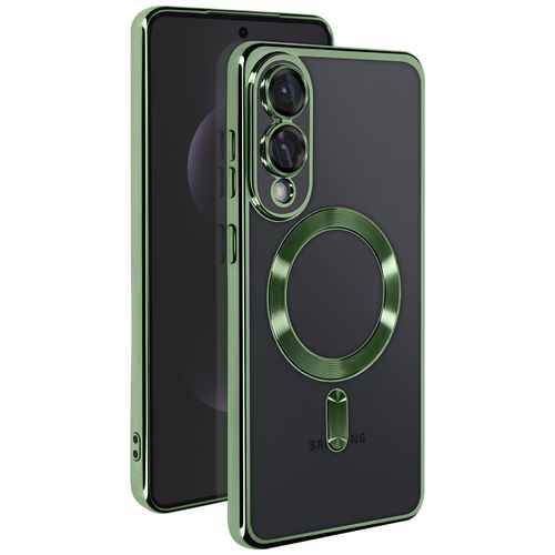 Coque Magsafe Pour Samsung Galaxy S25 Edge Silicone Contour Chromé Vert