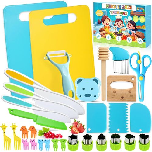 KYAOAYO-Couteau Cuisine Enfant, Kit Couteau Sécurité De Cuisine Pour Enfants 30 Pièces, Couteau Enfants Pour Couper Et Cuire Des Fruits Ou Légumes, Couteau Enfant Qui Ne Coupe Pas 2 3 4 5 6 Ans