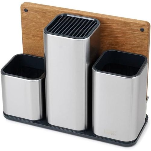 Kyaoayo-Counterstore Porte-Ustensiles Cuisine, Lot De 3 Pot À Ustensiles Et Couteaux Avec Planche À Découper En Bois, Organisateur Sur Plan À Poser, Acier Inoxydable