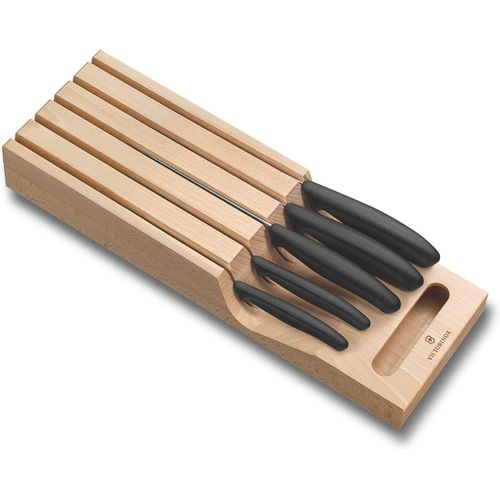 Kyaoayo-Swiss Classic Range-Couteaux Pour Tiroir, 5 Pièces, Couteaux Doffice, À Tomate Et Couteau De Table, Couteau À Découper, Couteau Santoku, Couteau À Pain, Bois De Hêtre