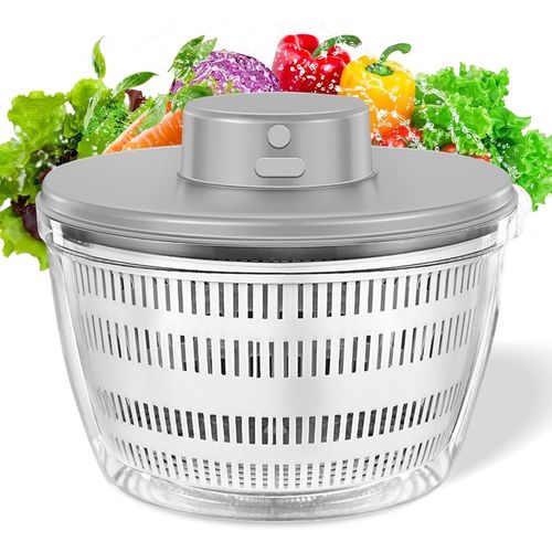 Kyaoayo-Essoreuse À Salade Électrique, 4l Essoreuse Salade Sans Fil Automatique, Grande Capacité Essoreuse Salade Pliable, Sèche Légumes À Laitue De Cuisine, Pour Fruits Nettoyante Grey 22 X 16 Cm