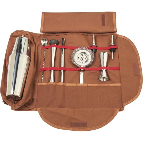 Kyaoayo-Mallette Barman Avec Accessoires De Bar Acier Inoxydable, Sacoche De Rangement Pour Matériel De Bar Set Kit Cocktail Portable Voyage Mixologie (4 Couleurs Disponibles)