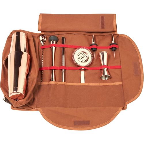 Kyaoayo-Mallette Barman Avec Accessoires De Bar Couleur Cuivre, Sacoche De Rangement Pour Matériel De Bar Set Kit Cocktail Portable Voyage Mixologie (4 Couleurs Disponibles)