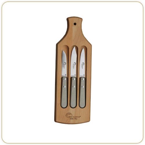 Kyaoayo-8425 - Coffret 3 Couteaux Office - Fabrication 100% França - Set 3 Couteaux De Cuisine - Lame Inox Esprit De Thiers - 2 Couteaux Office - 1 Couteau Bec D'o Au - Planche À Découper