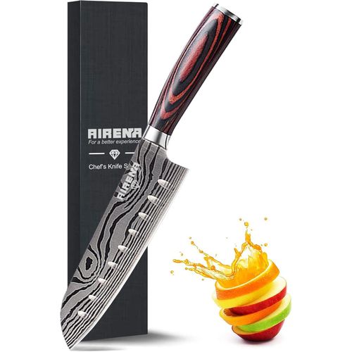 Kyaoayo-Couteau Japonais Santoku, 7""Couteaux De Cuisine Professionnels - Acier Inoxydable Allemand Carbone - Lame De Extra Tranchante - Manche Ergonomique - Pour La Cuisine À Domicile Et Le Restauran