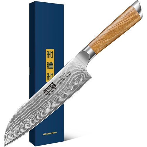 Kyaoayo-Couteau De Chef, Couteau De Santoku 18cm, Super Tranchant 67 Couches Damas En Acier Japonais Couteau De Cuisine Avec Manche En Bois