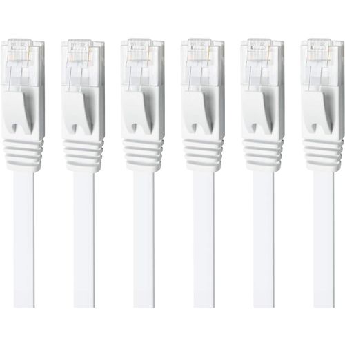 Cable Ethernet Cat 6 RJ45 3m 6 Pièces, 10/100/1000Mbits Cable Reseau Plat 250Mhz Gigabit Internet Cable de Patch pour Modem Routeur PS5 PC TV Switch, Compatible avec Cat 5 Cat 6a Cat 7 (Blanc)