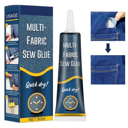 Colle à Coudre Liquide, Colle à Coudre pour Tissu,Colle Textile,Sew Glue,Rapide Colle à Tissu à Séchage,pour Vêtements,Coton, Denim,Tissus et Textiles,50ML