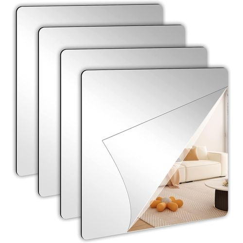 16 Pièces Miroir Mural Autocollant 10 × 10cm Petits Carrés de Miroir Acrylique Adhésif Miroir Souple à Coller Miroir Décoratif Design pour Salon pour Salle De Bain Salon Chambre