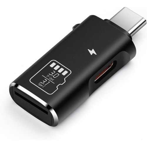 TF Card Reader, Micro SD Card Reader and Type-C 15W PD Charging, Type C TF Memory Card Reader Adapter Compatible with Laptops, MacBook, Samsung Galaxy (Black)