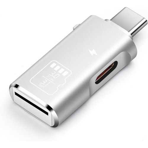 TF Card Reader, Micro SD Card Reader and Type-C 15W PD Charging, Type C TF Memory Card Reader Adapter Compatible with Laptops, MacBook, Samsung Galaxy (Silver)