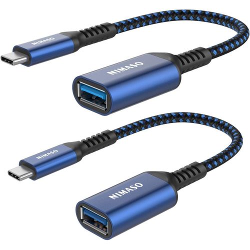 Adaptateur USB C vers USB A[OTG-Lot de 2] USB C Mâle vers USB A Femelle 3.0 Transmission de Données Rapide Compatible avec MacBook Pro 2018/2017,Samsung Galaxy S9+,Huawei 20 Pro (Bleu)