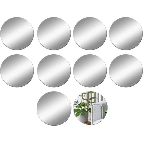 Lot de 10 miroirs muraux ronds autocollants en acrylique 10 cm amovibles sans cadre pour salle de bain, chambre à coucher, décoration d'intérieur