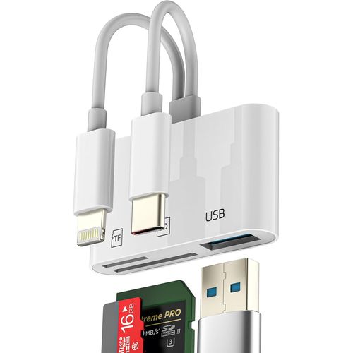 Adaptateur USB C Lightning vers Lecteur de Carte SD Micro SD pour Apple pour iPhone 15 pour iPad MacBook Pro compatible pour Samsung USB 3.0 OTG Caméra Lecteur de Mémoire Câble
