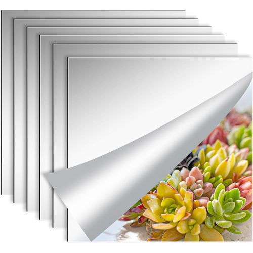 Lot de 6 miroirs adhésifs muraux HD miroir sans verre en acrylique adhésif 20 x 20 cm, grands miroirs muraux sans cadre pour armoires, salon, salle de bains, chambre (20 x 20 cm)