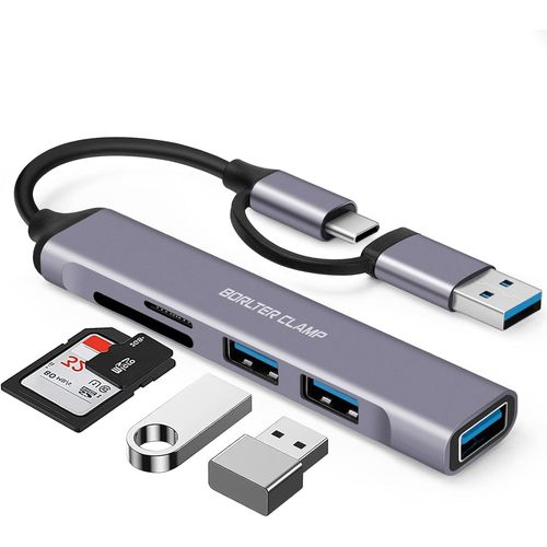 USB C, Adaptateur USB C 5-en-1 avec 3 Ports USB et Lecteur de Carte SD microSD Compatible avec MacBook, Samsung Galaxy, Ordinateurs Portables, Téléphones Portables et Tablettes