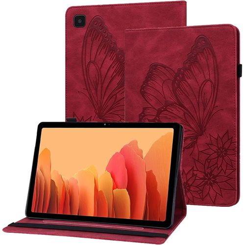Etui Galaxy Tab A7 2022/2020 Housse En Cuir Pu Papillon En Relief Portefeuille Coque De Protection Tablette Pour Samsung Galaxy Tab A7 10.4 Pouces Sm-T500/T503/T505/T509 - Rouge
