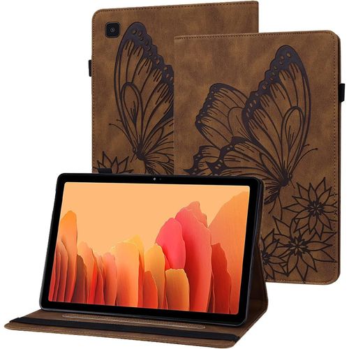 Etui Galaxy Tab A7 2022/2020 Housse En Cuir Pu Papillon En Relief Portefeuille Coque De Protection Tablette Pour Samsung Galaxy Tab A7 10.4 Pouces Sm-T500/T503/T505/T509 - Brun
