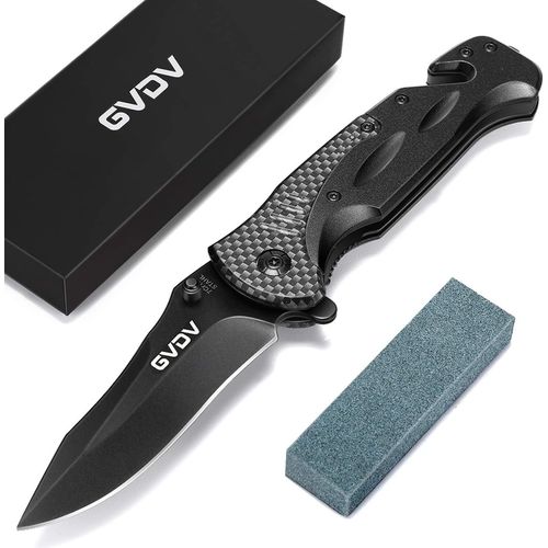 Couteau De Poche Pliant De Survie Avec Brise Vitre - En Acier Inoxydable 7cr17, Couteau De Chasse Pliable Avec Lame Revêtue De Titane, Blocage De Sécurité, Boucle De Ceinture