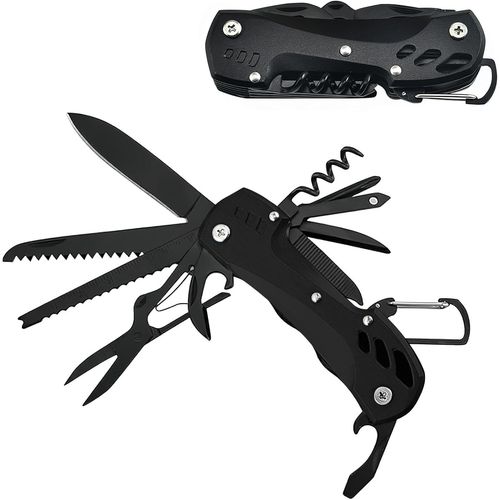 Couteau Suisse, Couteau Multifonction 12 En 1, Couteau De Poche Suisse, Swiss Couteau Avec Tournevis, Tire-Bouchon, Couteau Pliant, Scie, Ciseaux (Le Noir)